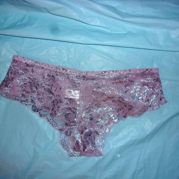 Youmita 34B Seafog Metallic Lace Bra & Medium Metallic Lace Hipster NWT - Picture 7 of 9